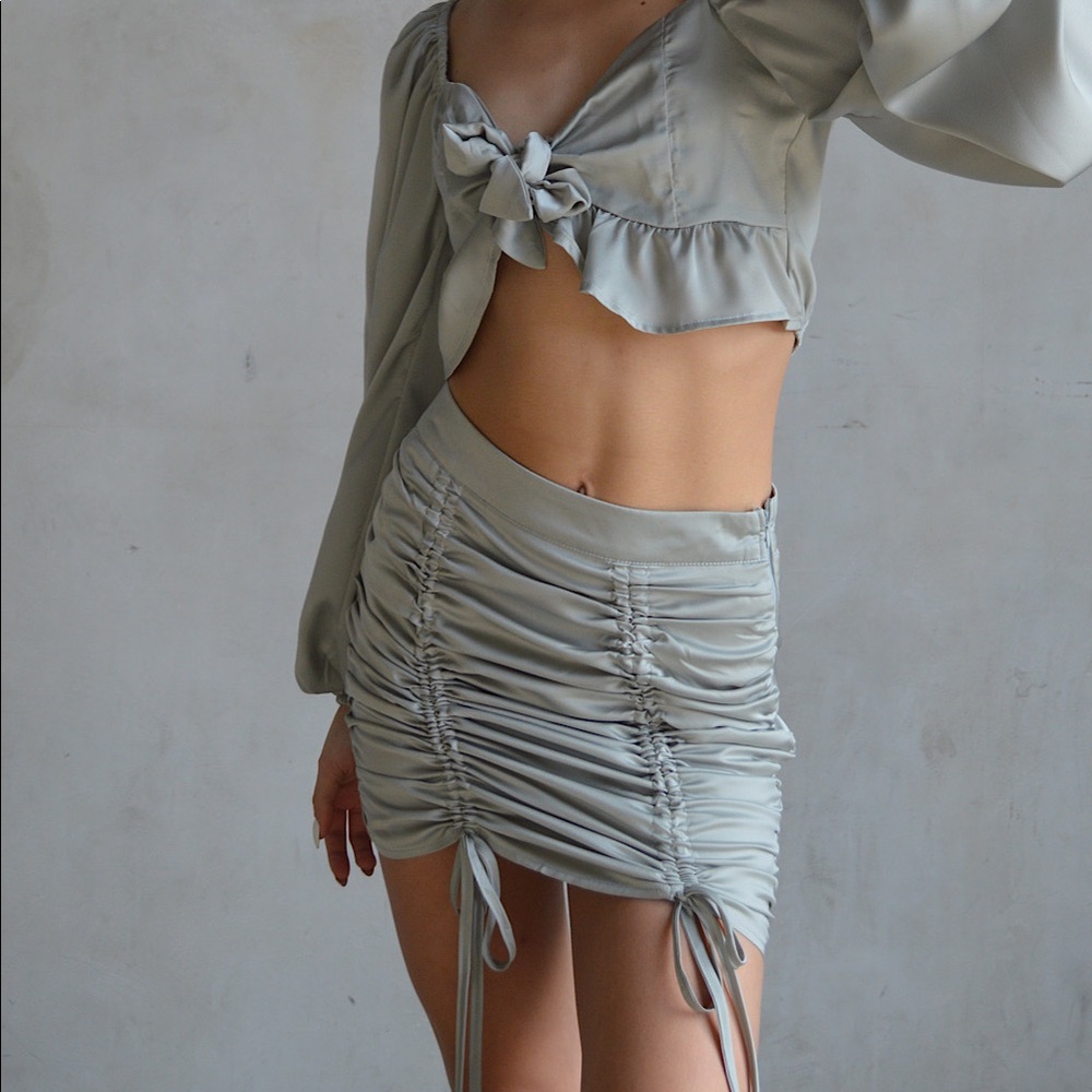 Cassie Ruched Skirt Satin High Waisted Mini - Picture 5 of 11